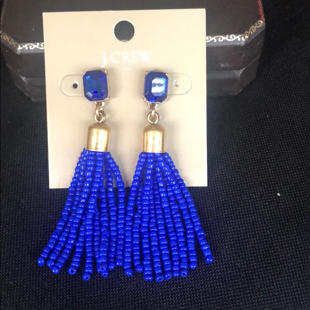 J Crew Blue Beaded Tassel Earrings